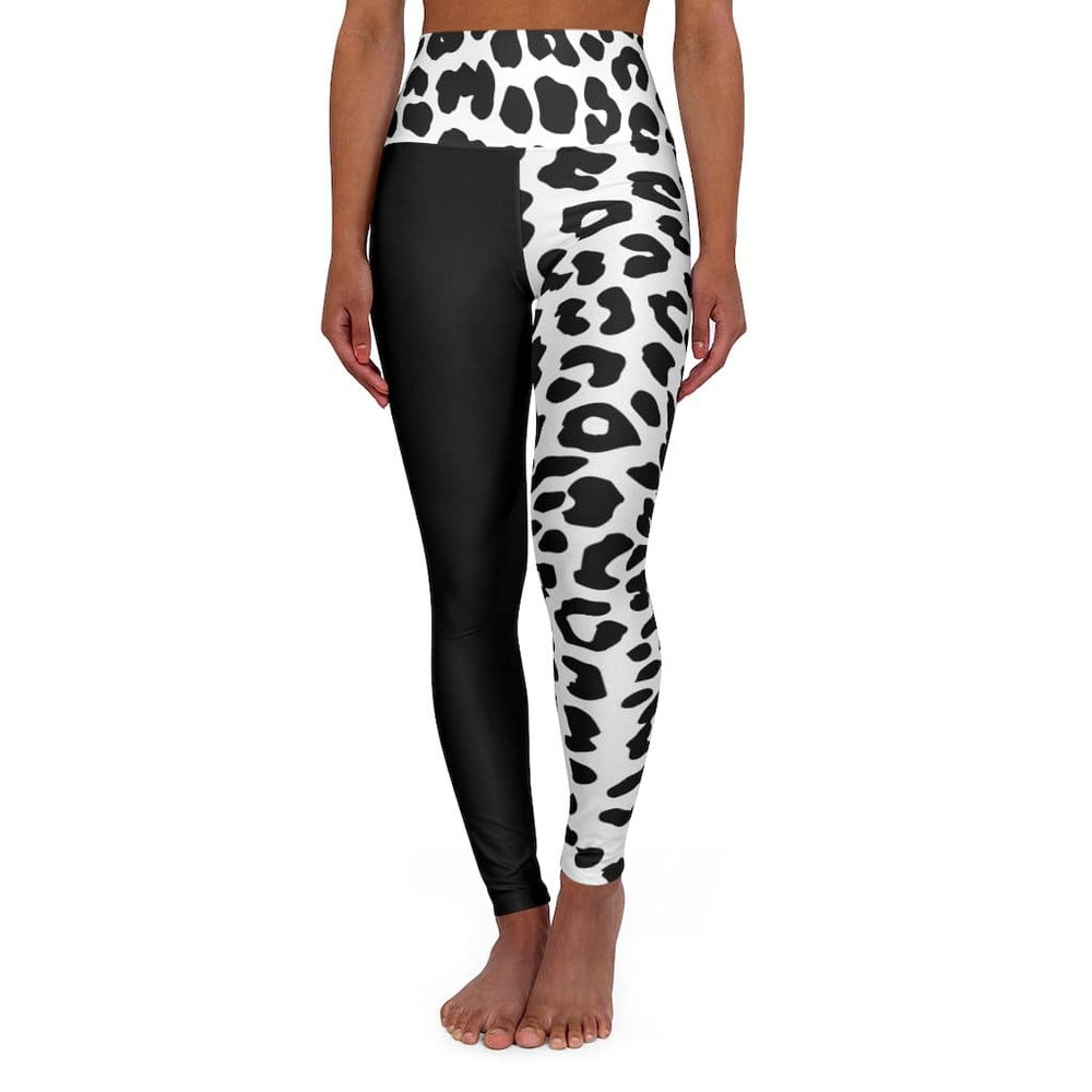 Womens High-waist Fitness Legging Yoga Pants Black White Leopard Pattern