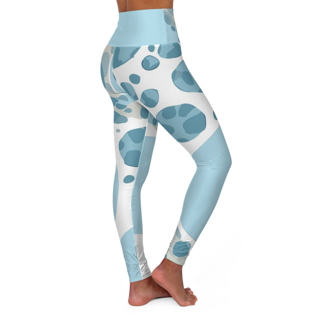 Womens High-waist Fitness Legging Yoga Pants - Blue and White Circular Spotted