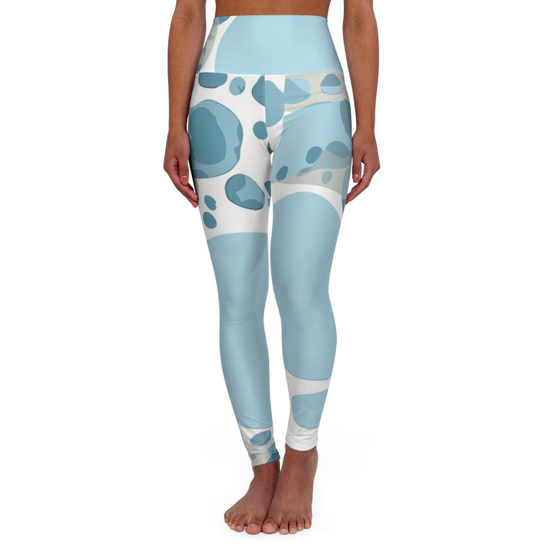 Womens High-waist Fitness Legging Yoga Pants Blue and White Circular Spotted