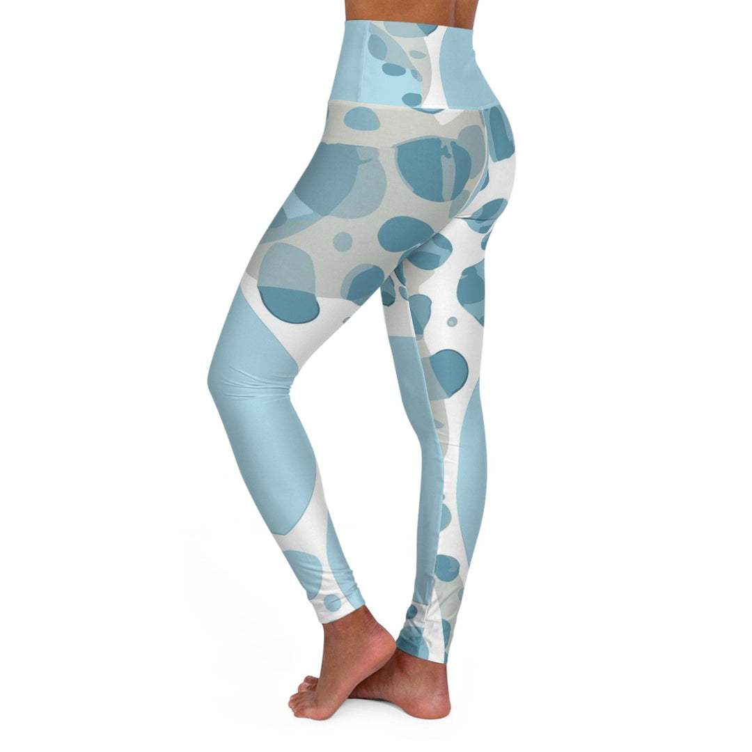 Womens High-waist Fitness Legging Yoga Pants - Blue and White Circular Spotted