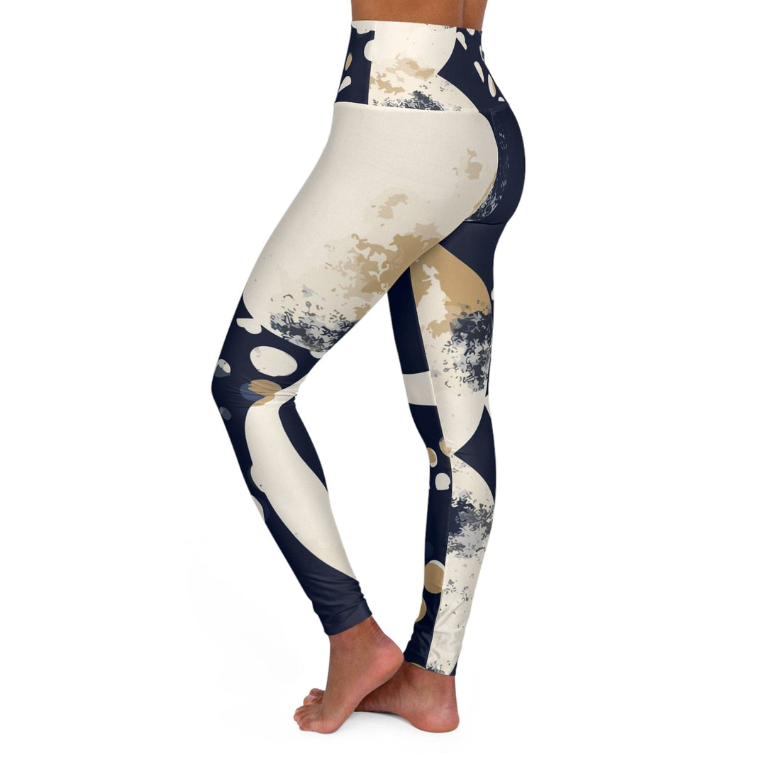 Womens High-waist Fitness Legging Yoga Pants - Blue Beige Spotted Print