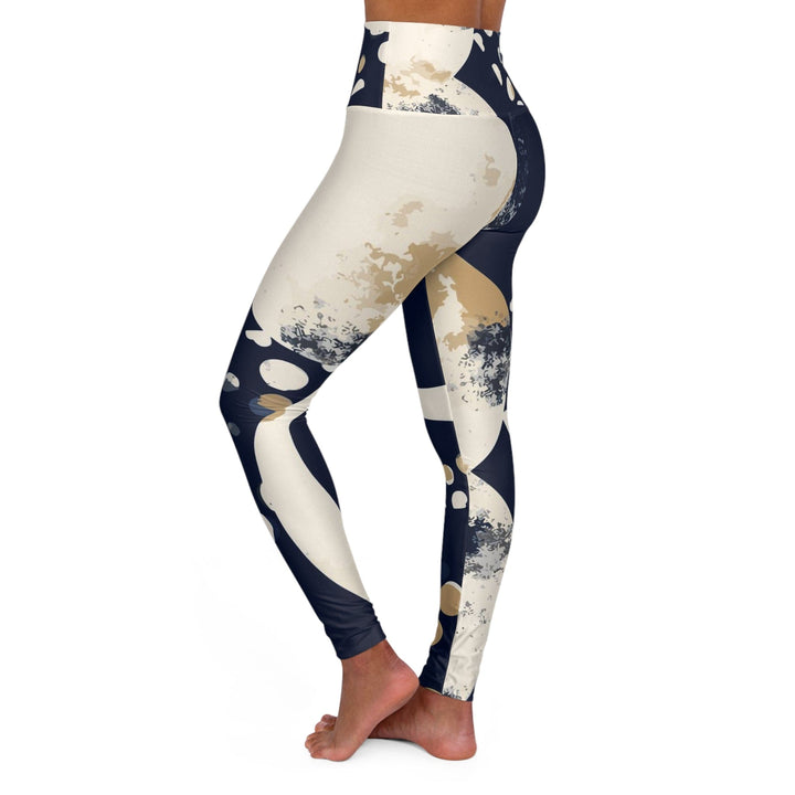 Womens High-waist Fitness Legging Yoga Pants - Blue Beige Spotted Print