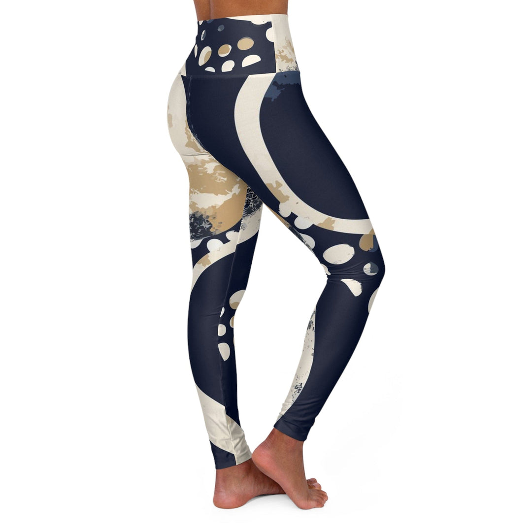 Womens High-waist Fitness Legging Yoga Pants - Blue Beige Spotted Print