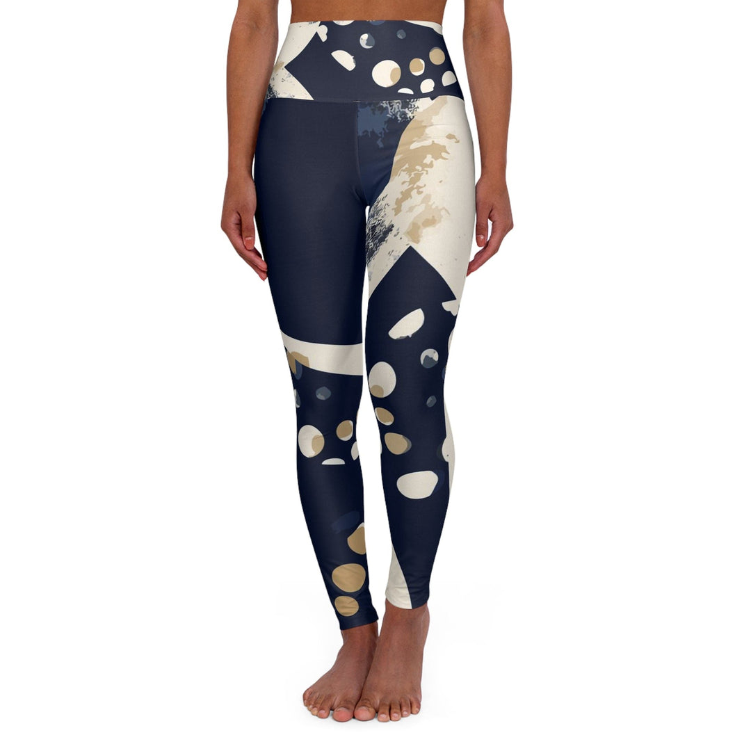 Womens High-waist Fitness Legging Yoga Pants Blue Beige Spotted Print - Womens