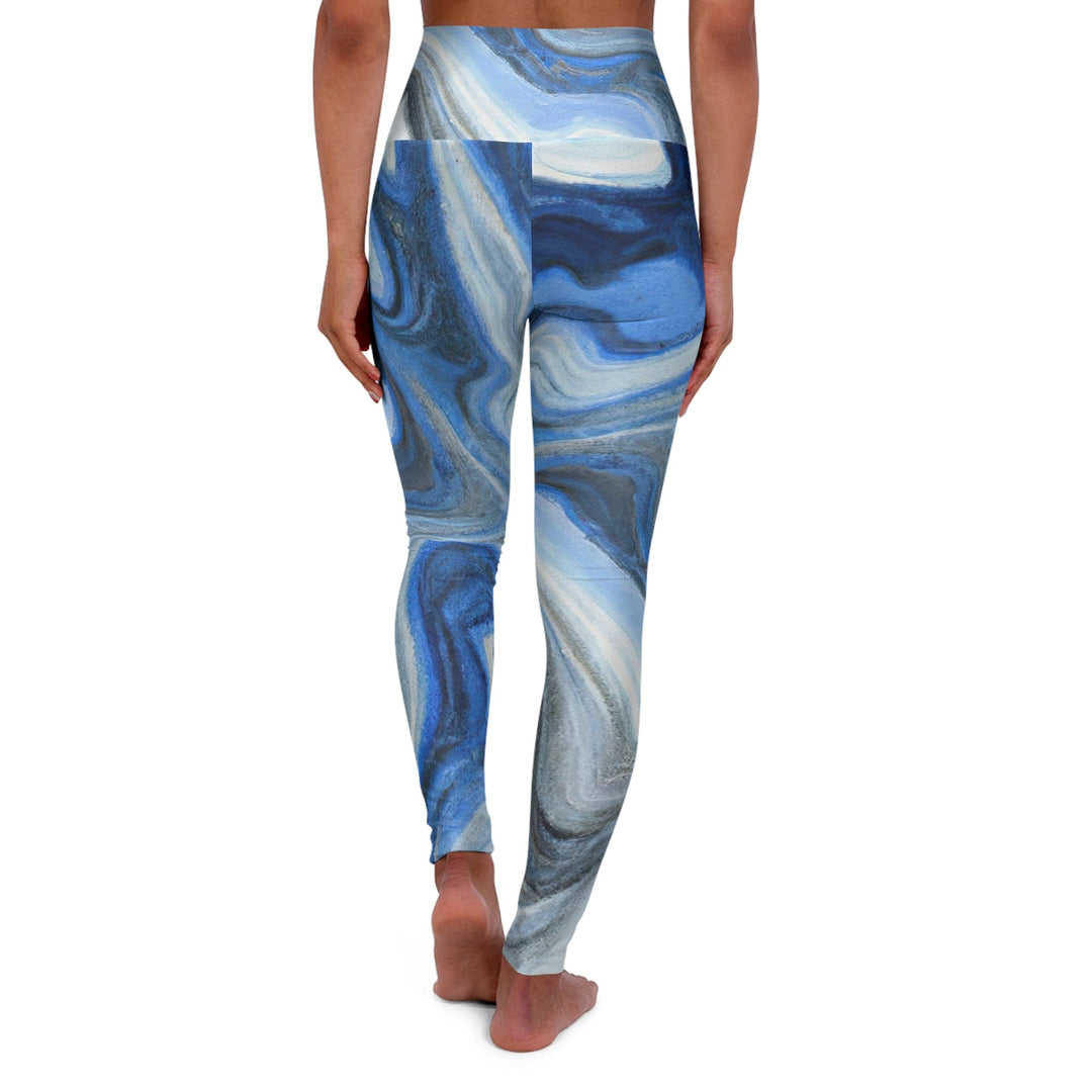 Womens High-waist Fitness Legging Yoga Pants Blue Grey Marble Print - Womens