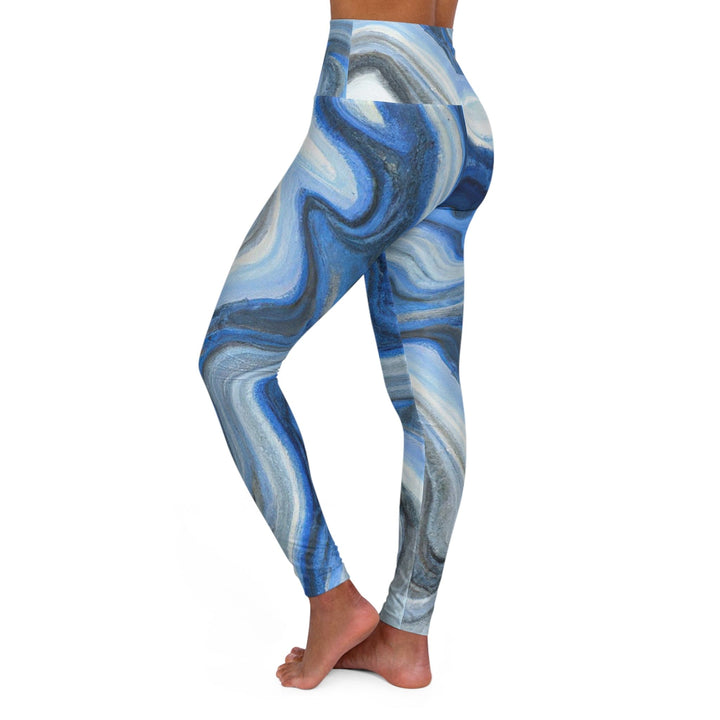 Womens High-waist Fitness Legging Yoga Pants Blue Grey Marble Print - Womens