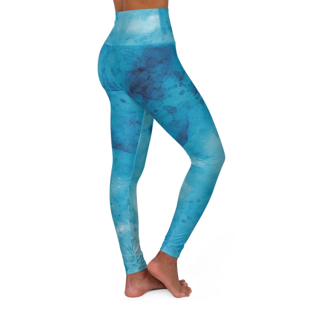 Womens High-waist Fitness Legging Yoga Pants - Blue Marble Print - Womens