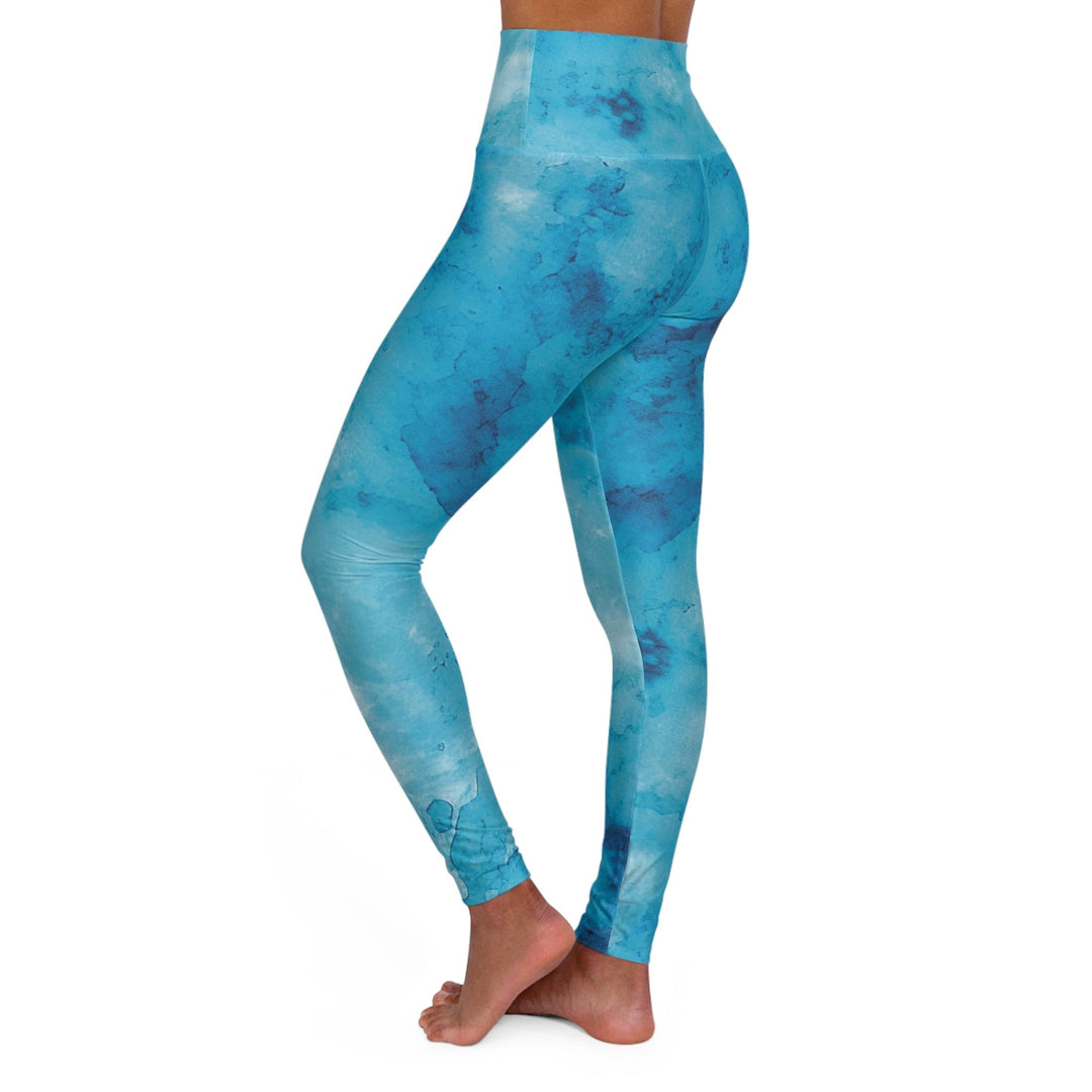 Womens High-waist Fitness Legging Yoga Pants - Blue Marble Print - Womens