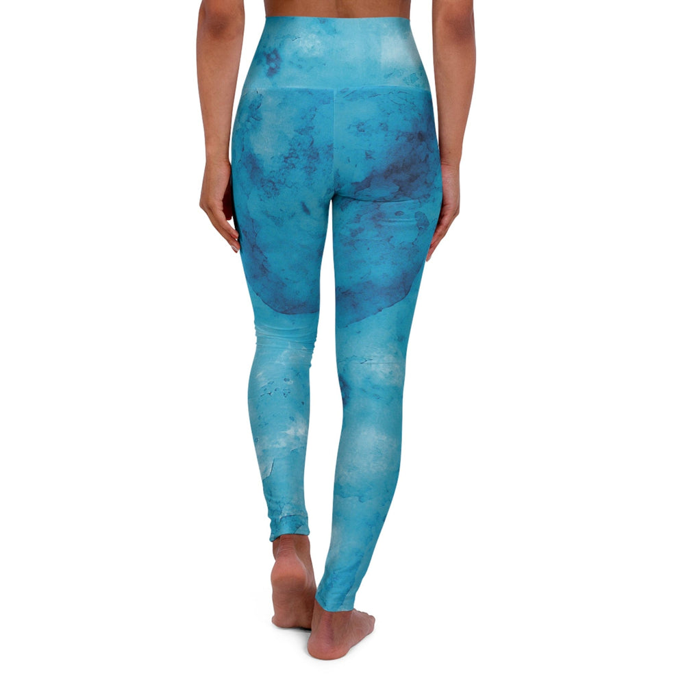 Womens High-waist Fitness Legging Yoga Pants - Blue Marble Print - Womens