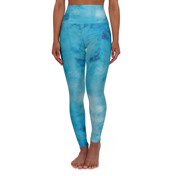 Womens High-waist Fitness Legging Yoga Pants - Blue Marble Print - Womens