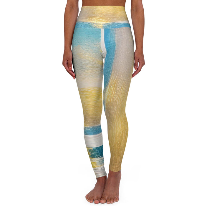 Womens High-waist Fitness Legging Yoga Pants Blue Ocean Golden Sunset Print