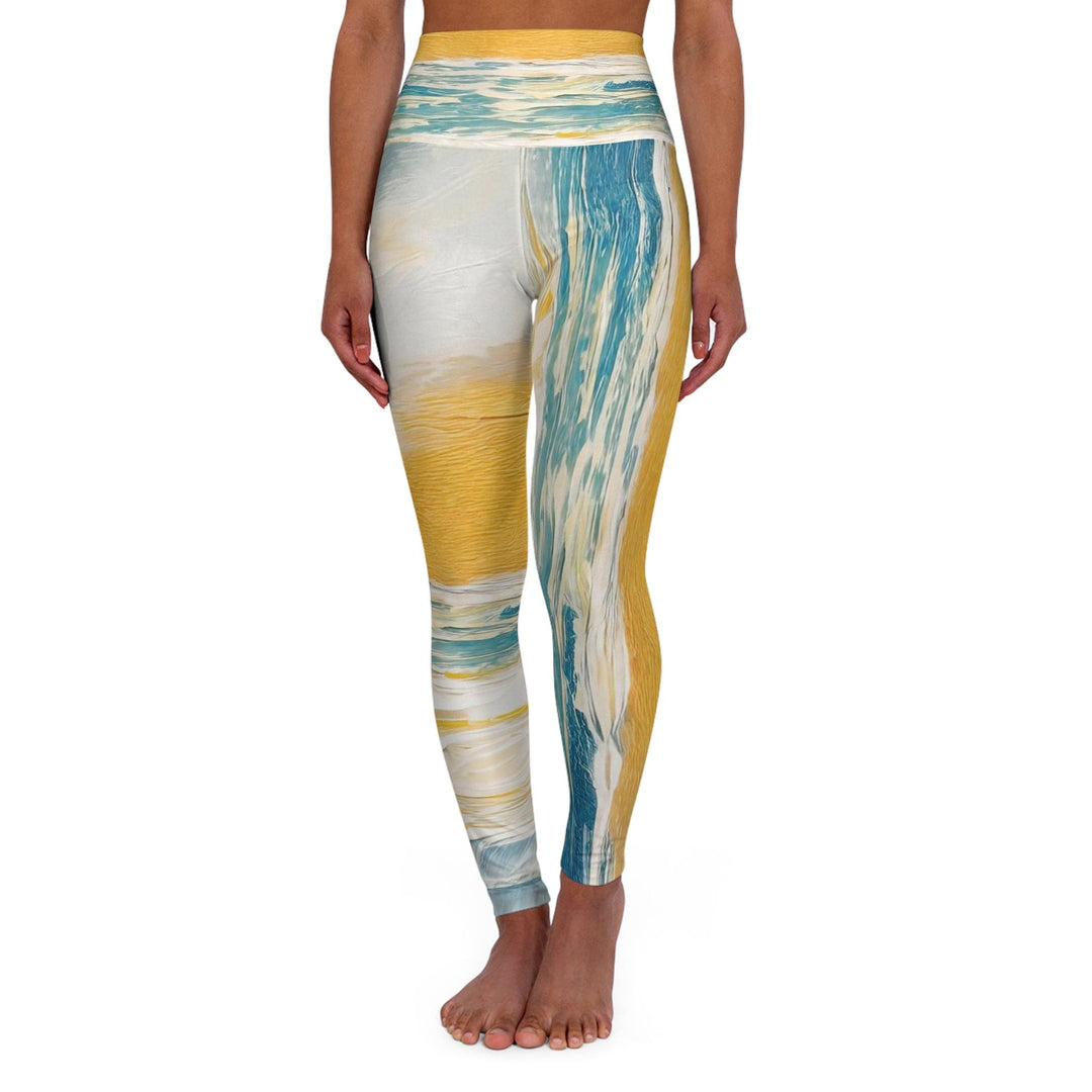 Womens High-waist Fitness Legging Yoga Pants Blue Ocean Golden Sunset Print