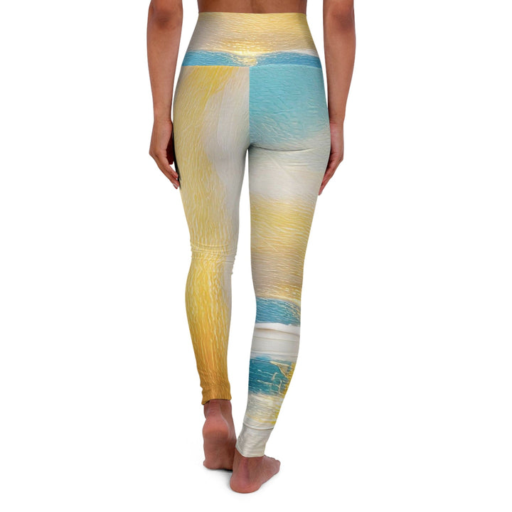 Womens High-waist Fitness Legging Yoga Pants Blue Ocean Golden Sunset Print