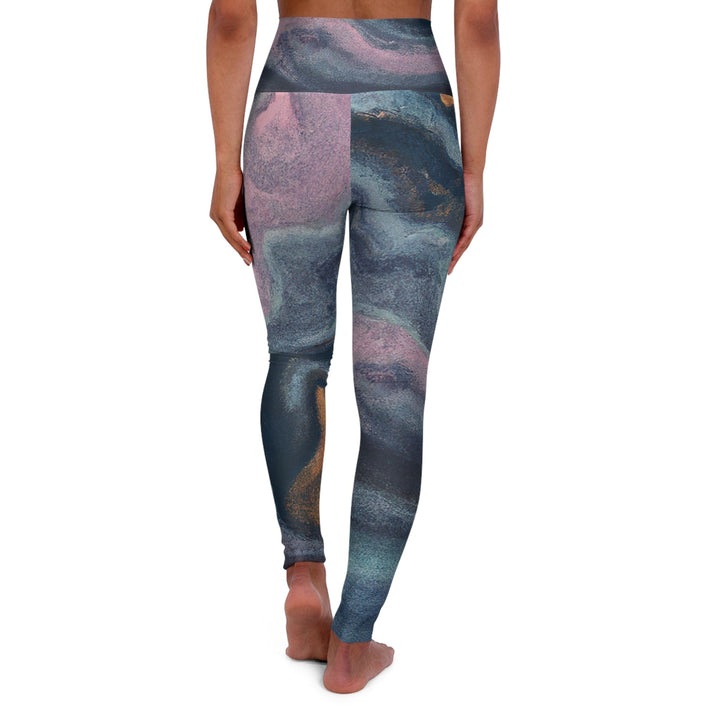 Womens High-waist Fitness Legging Yoga Pants Blue Pink Marble Swirl Print