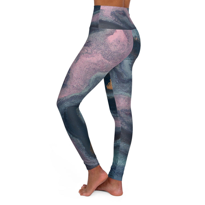 Womens High-waist Fitness Legging Yoga Pants Blue Pink Marble Swirl Print