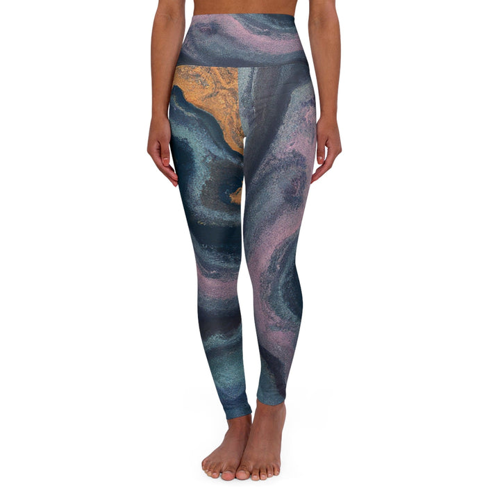 Womens High-waist Fitness Legging Yoga Pants Blue Pink Marble Swirl Print