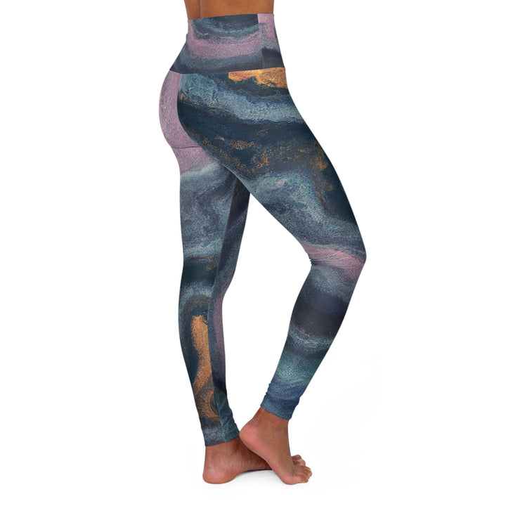 Womens High-waist Fitness Legging Yoga Pants Blue Pink Marble Swirl Print