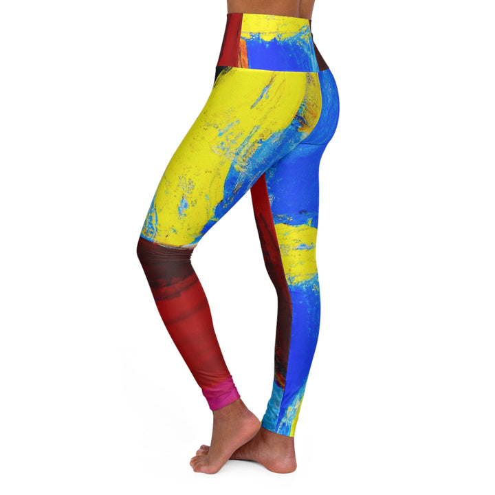 Womens High-waist Fitness Legging Yoga Pants - Blue Red Abstract Pattern