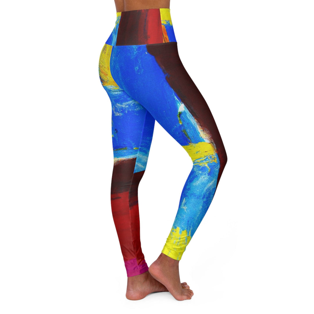 Womens High-waist Fitness Legging Yoga Pants - Blue Red Abstract Pattern