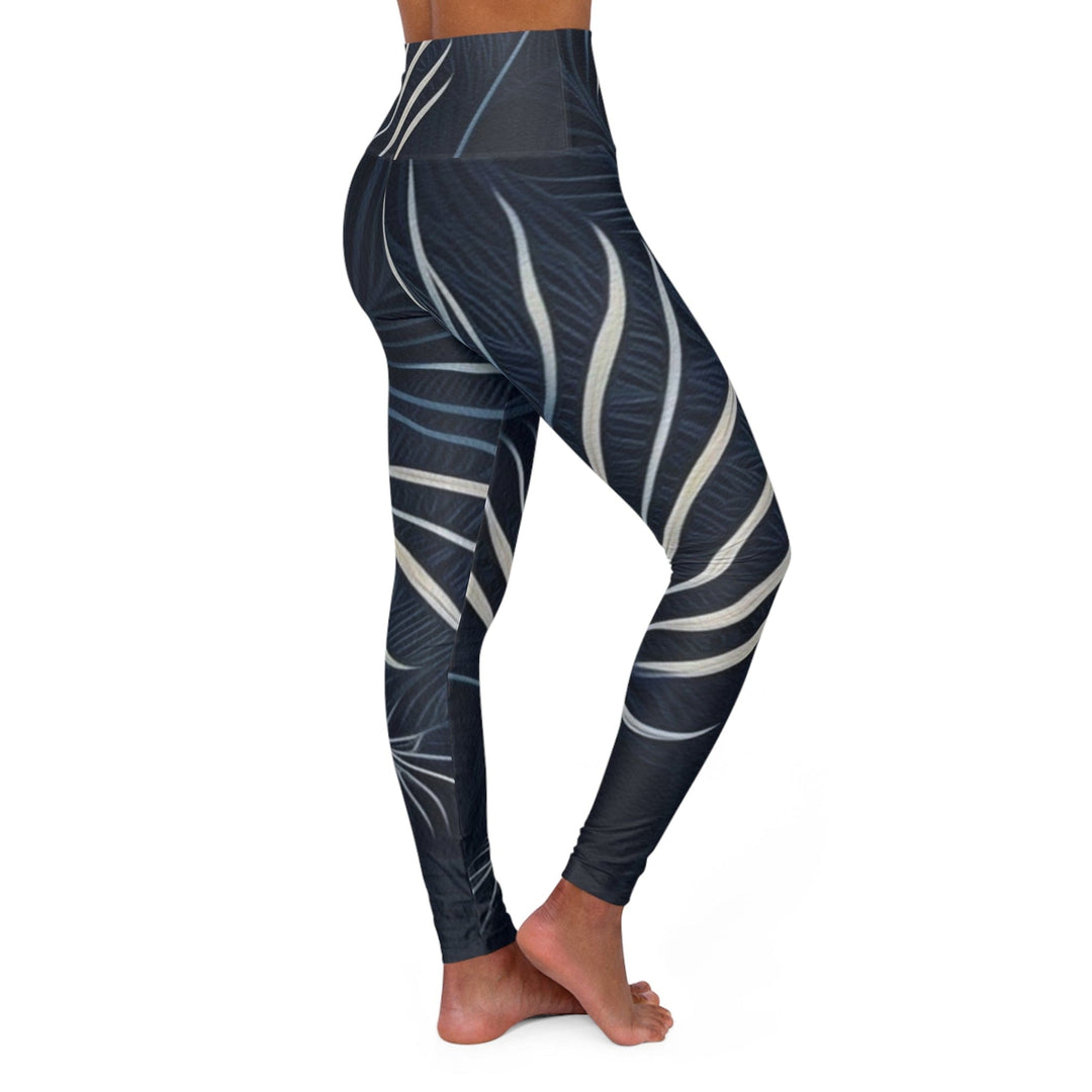 Womens High-waist Fitness Legging Yoga Pants Blue White Palm Leaves - Womens