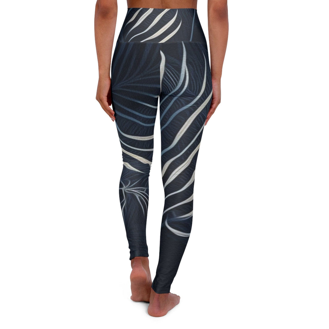 Womens High-waist Fitness Legging Yoga Pants Blue White Palm Leaves - Womens