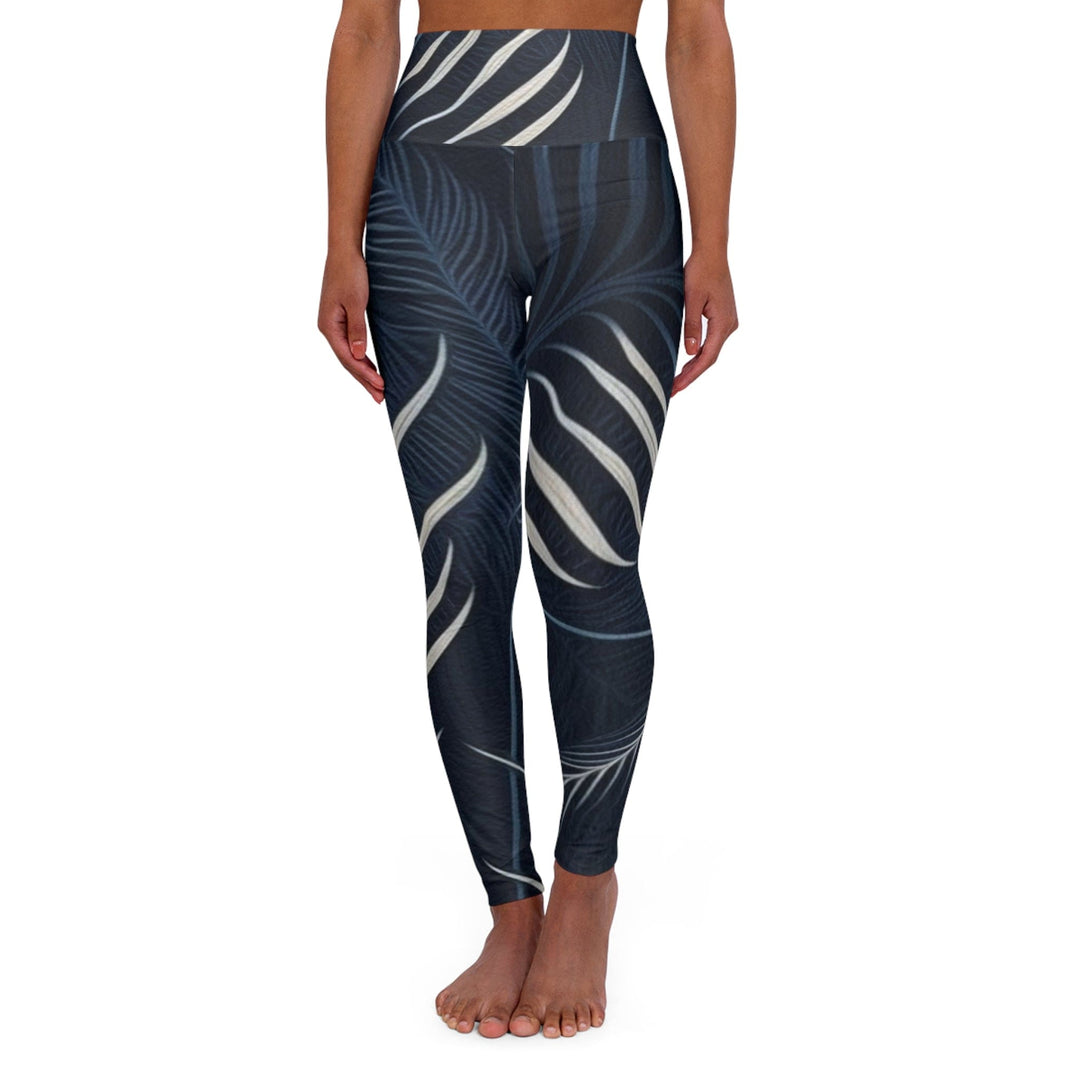 Womens High-waist Fitness Legging Yoga Pants Blue White Palm Leaves - Womens