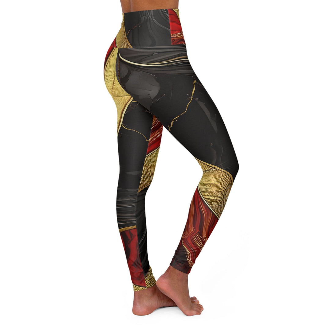 Womens High-waist Fitness Legging Yoga Pants Bold Red Gold Tones Print - Womens