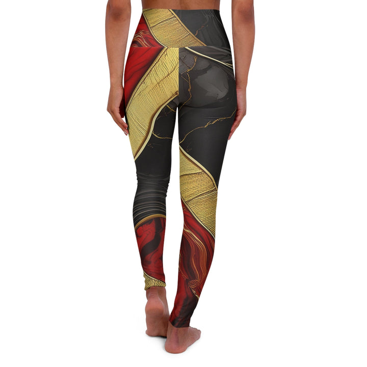 Womens High-waist Fitness Legging Yoga Pants Bold Red Gold Tones Print - Womens