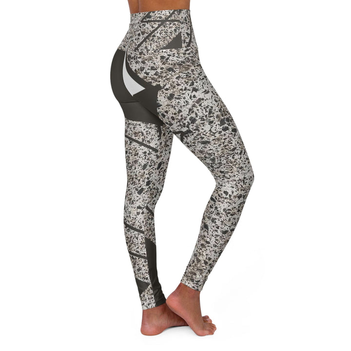 Womens High-waist Fitness Legging Yoga Pants - Brown and White Triangular