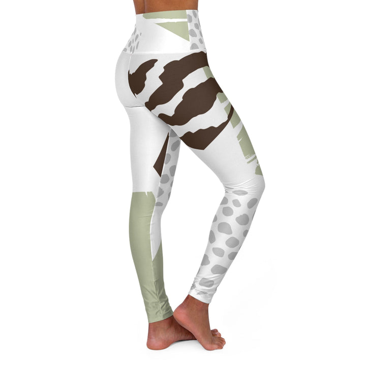 Womens High-waist Fitness Legging Yoga Pants - Brown Green Grey Geometric