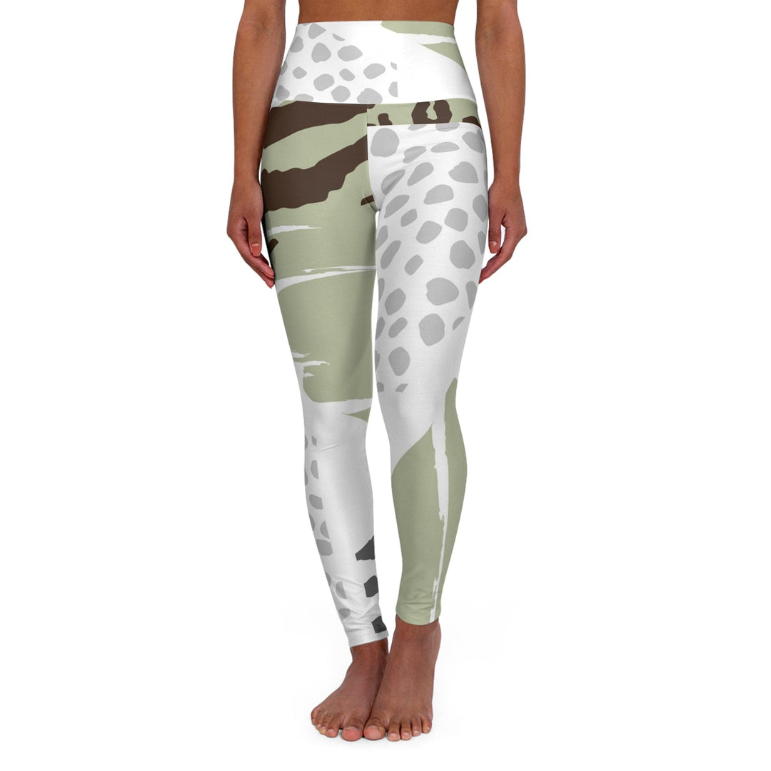 Womens High-waist Fitness Legging Yoga Pants Brown Green Grey Geometric Hexagon