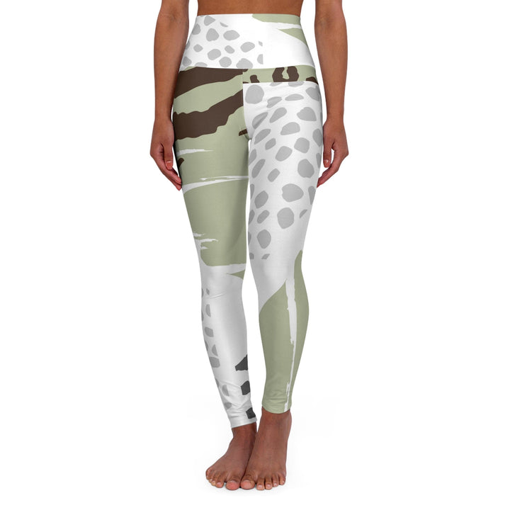 Womens High-waist Fitness Legging Yoga Pants - Brown Green Grey Geometric