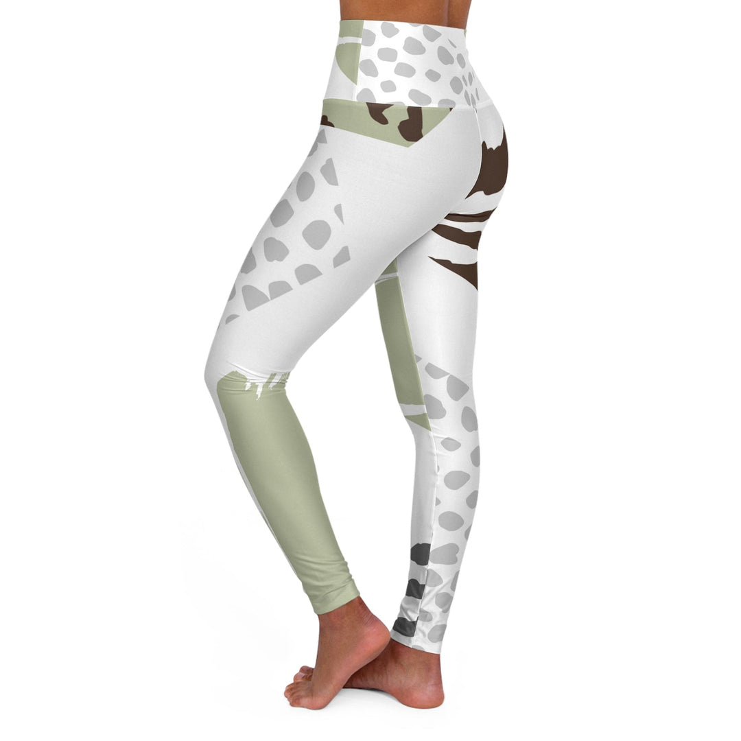 Womens High-waist Fitness Legging Yoga Pants - Brown Green Grey Geometric