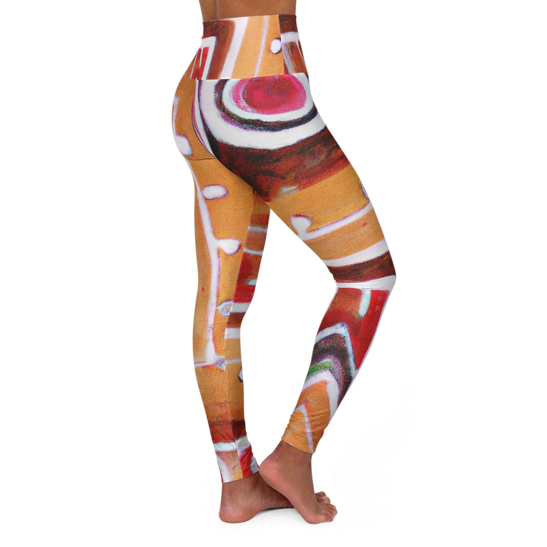 Womens High-waist Fitness Legging Yoga Pants Brown Orange Green Aztec Pattern