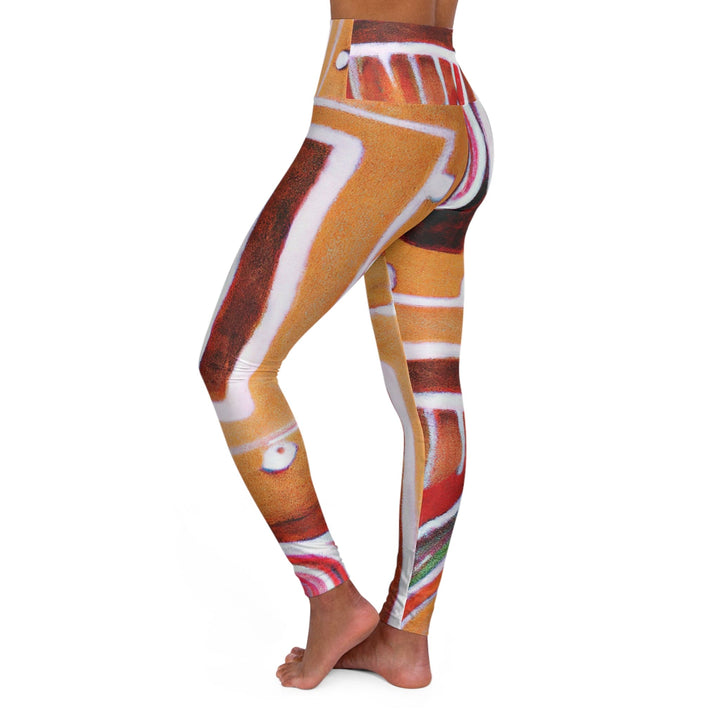 Womens High-waist Fitness Legging Yoga Pants Brown Orange Green Aztec Pattern