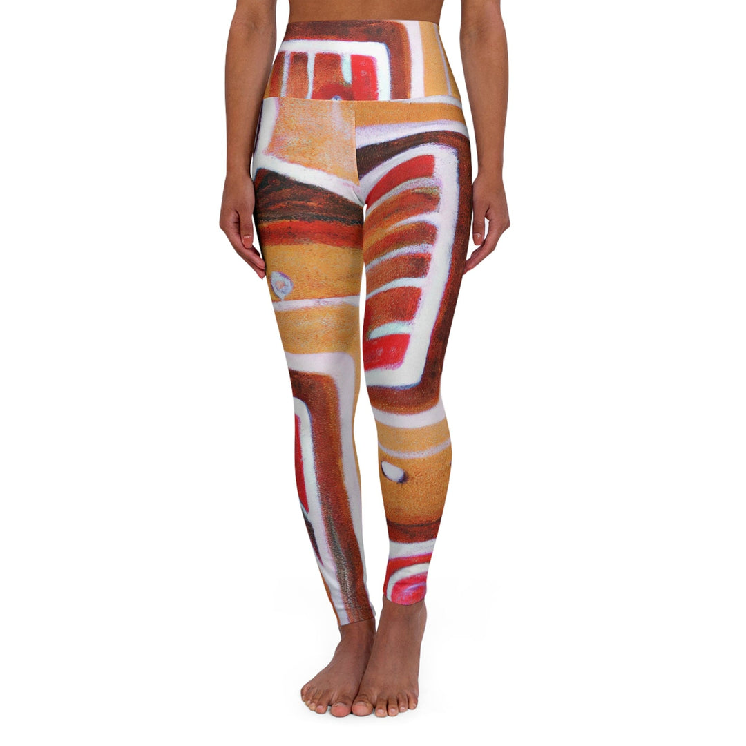 Womens High-waist Fitness Legging Yoga Pants Brown Orange Green Aztec Pattern