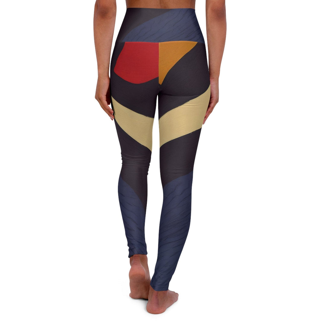 Womens High-waist Fitness Legging Yoga Pants - Brown Red Blue Colorblock Lines