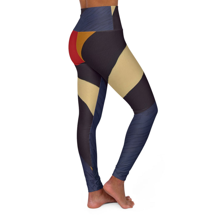 Womens High-waist Fitness Legging Yoga Pants - Brown Red Blue Colorblock Lines