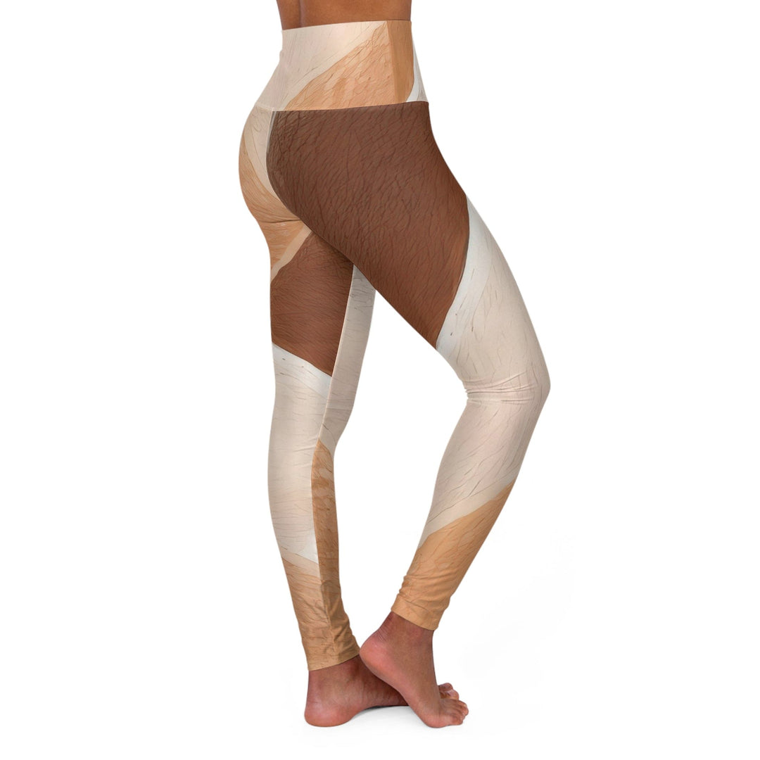 Womens High-waist Fitness Legging Yoga Pants - Brown Rustic Watercolors Print