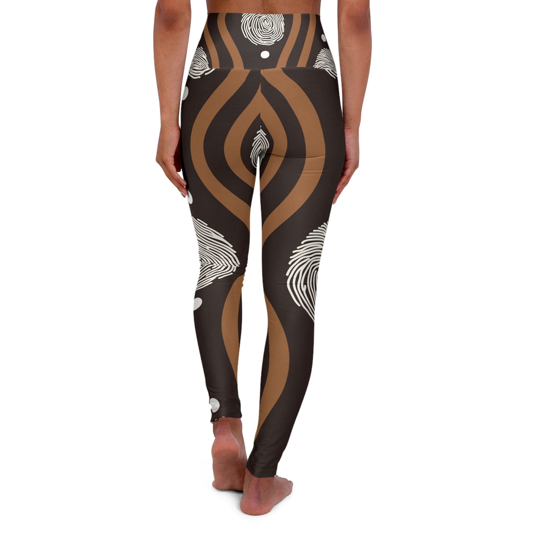 Womens High-waist Fitness Legging Yoga Pants - Brown White Geometric Lines