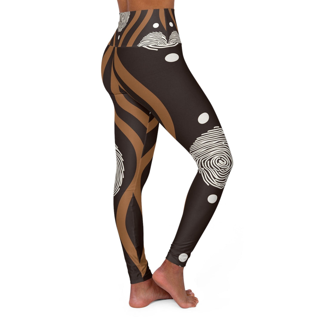 Womens High-waist Fitness Legging Yoga Pants - Brown White Geometric Lines