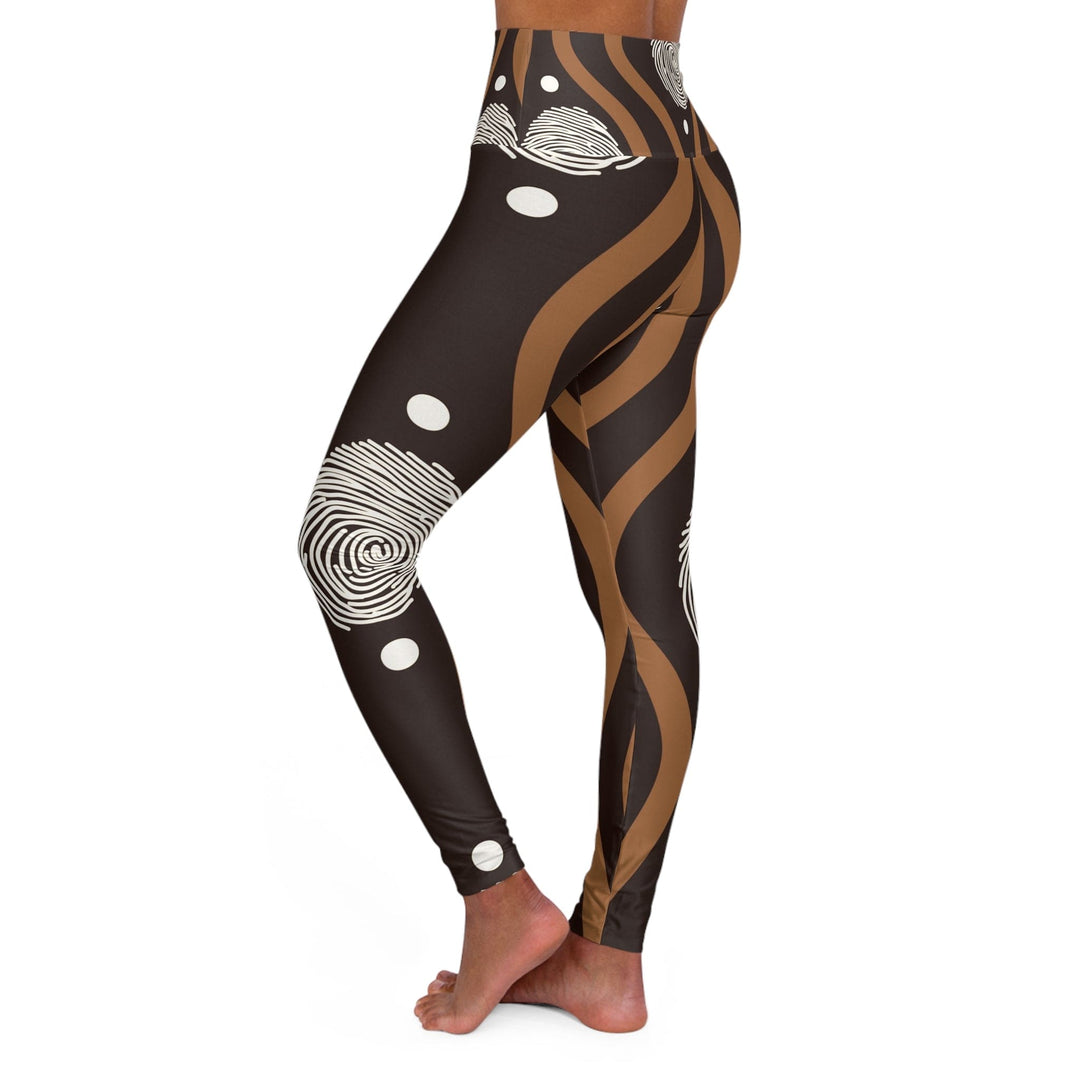 Womens High-waist Fitness Legging Yoga Pants - Brown White Geometric Lines
