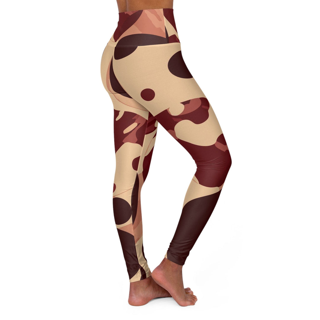 Womens High-waist Fitness Legging Yoga Pants - Burgundy Beige Circular Print