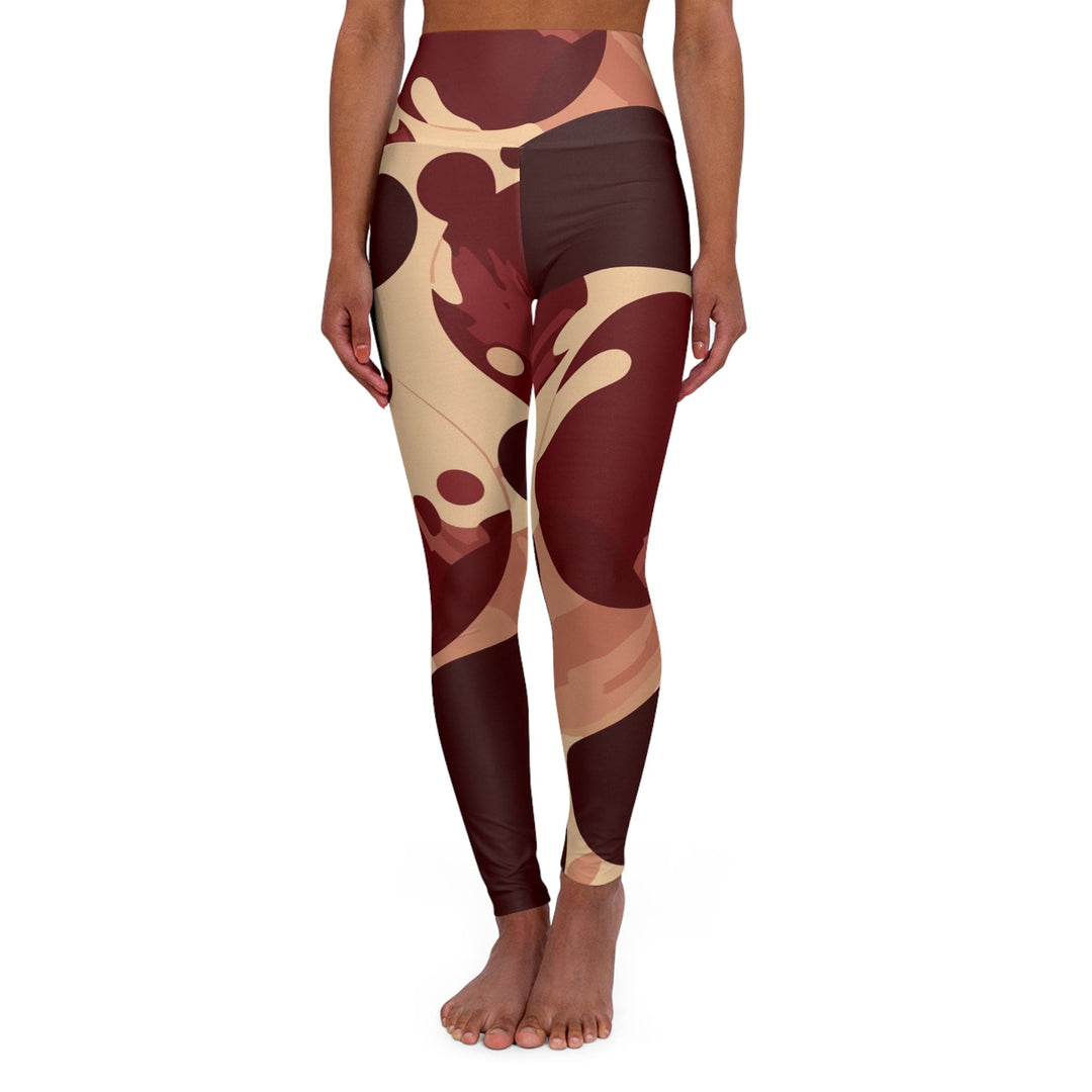 Womens High-waist Fitness Legging Yoga Pants Burgundy Beige Circular Print