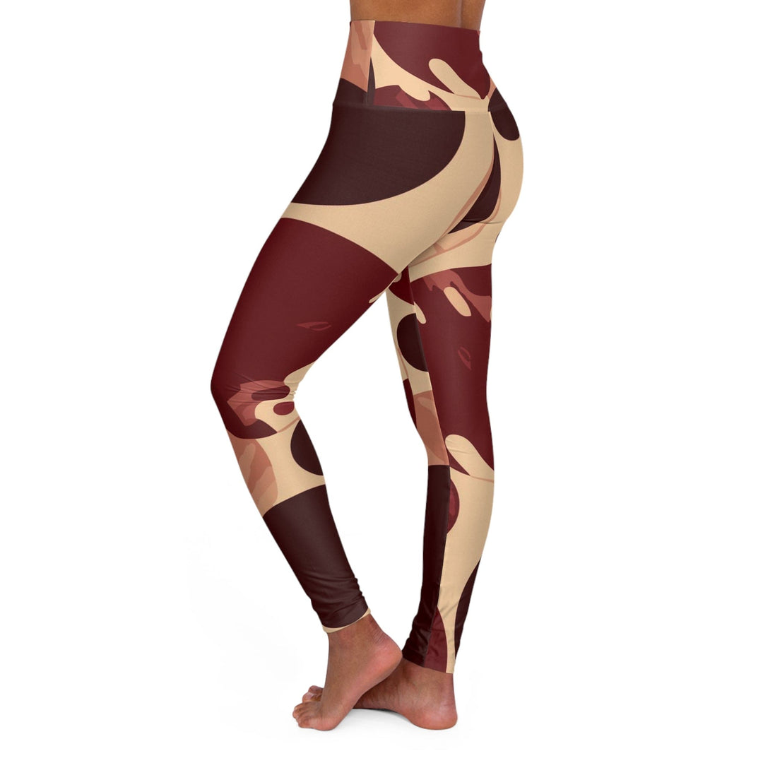 Womens High-waist Fitness Legging Yoga Pants - Burgundy Beige Circular Print