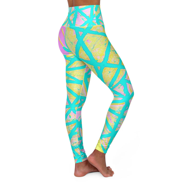 Womens High-waist Fitness Legging Yoga Pants Cyan Blue Lime Green and Pink