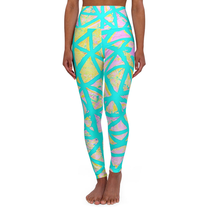 Womens High-waist Fitness Legging Yoga Pants Cyan Blue Lime Green and Pink