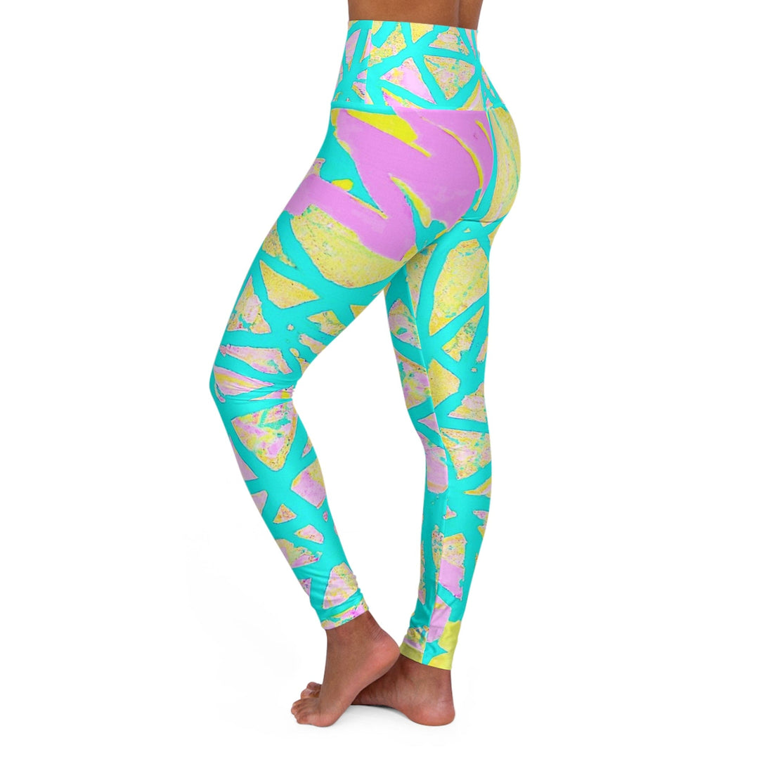 Womens High-waist Fitness Legging Yoga Pants Cyan Blue Lime Green and Pink