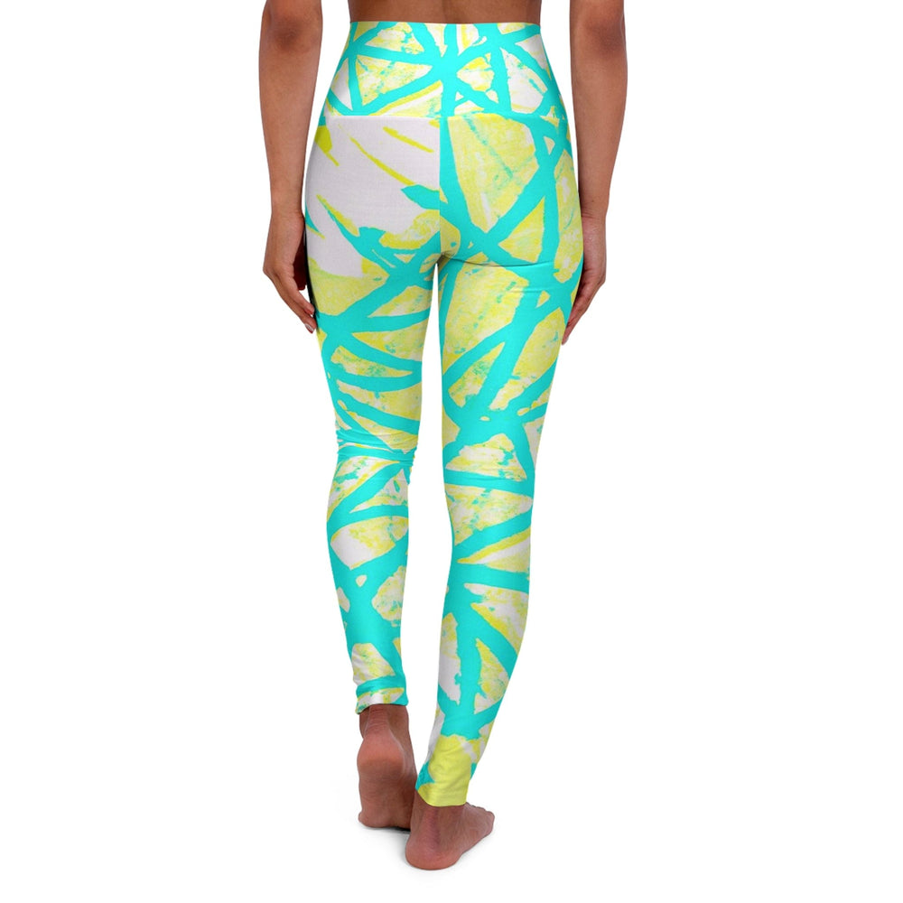 Womens High-waist Fitness Legging Yoga Pants - Cyan Blue Lime Green and White