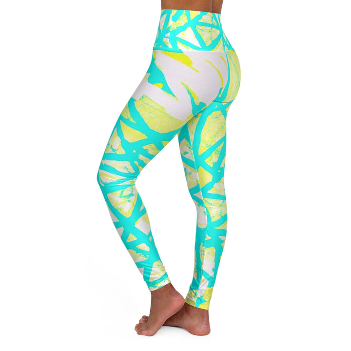 Womens High-waist Fitness Legging Yoga Pants - Cyan Blue Lime Green and White